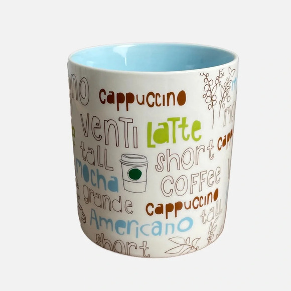 Starbucks Coffee Mug 16 oz. White Blue Coffee Culture Theme Script Latte - Picture 4 of 10